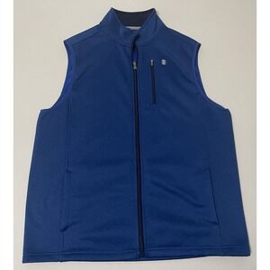 Izod‎ Spectator Fleece Vest Mens Medium Blue Full Zip Pockets Mock Neck Golf